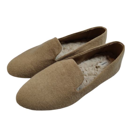 Birdies Womens Sz 12 Starling Oatmeal Wool Faux Fur Lined Loafers Slip On Flats - Picture 1 of 11